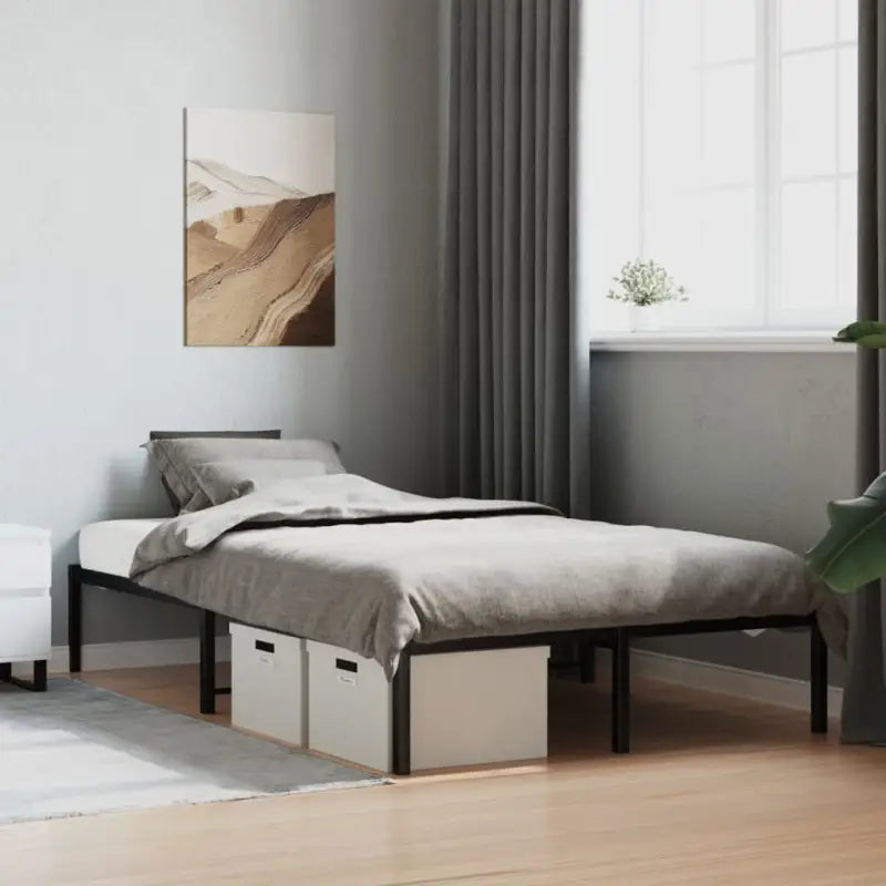 Robuust metalen bedframe met vierkante buizen en extra opbergruimte - Zwart / 120 x 190 cm - Bedden & bedframes