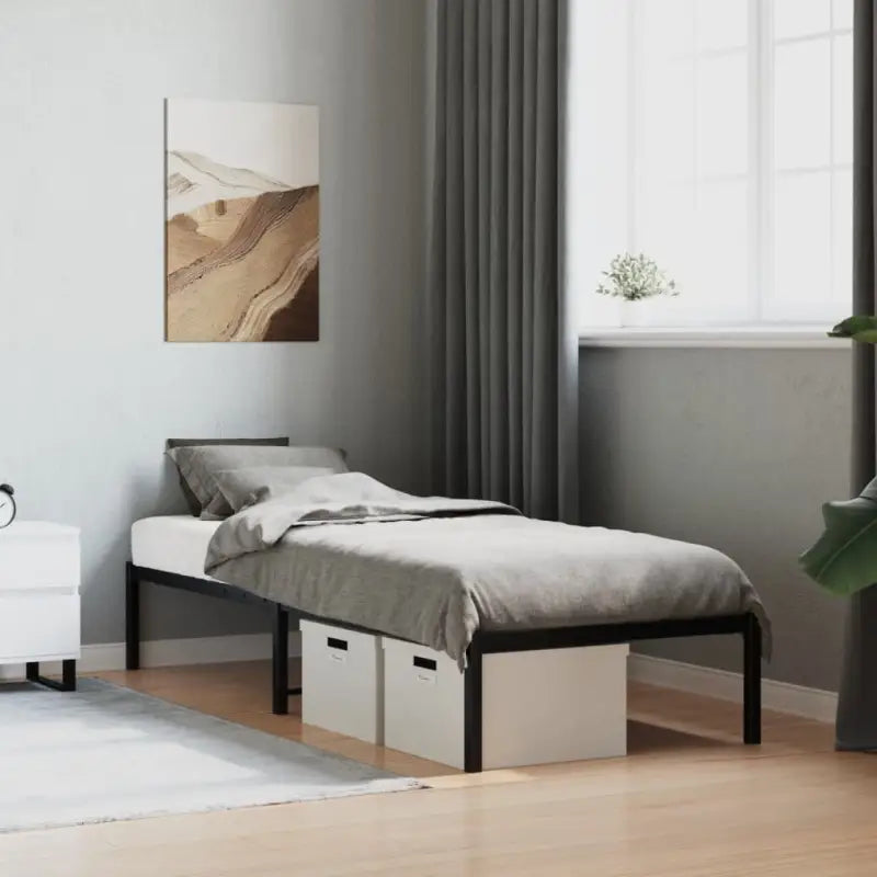 Robuust metalen bedframe met vierkante buizen en extra opbergruimte - Zwart / 80 x 200 cm - Bedden & bedframes