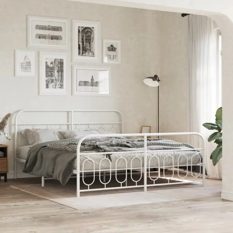 Robuust metalen latten bedframe met elegant design en extra opbergruimte - Wit / 180 x 200 cm / met hoofdbord &