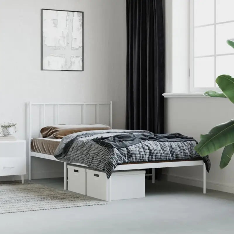 Robuust metalen latten bedframe met elegant ontwerp en extra opbergruimte - Wit / 100 x 190 cm / met hoofdbord - Bedden
