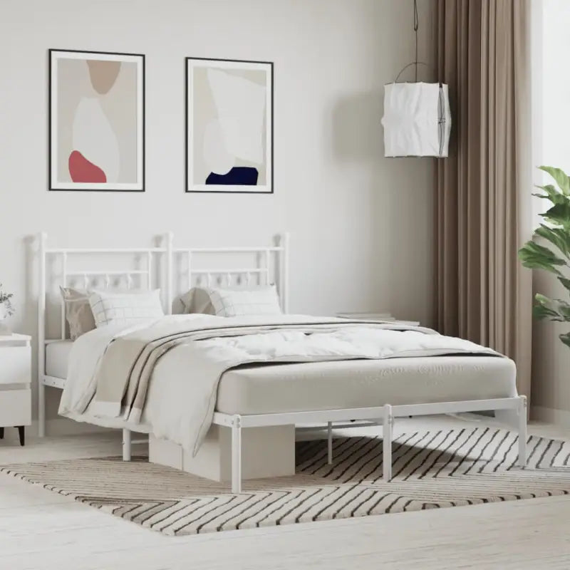 Robuust metalen latten bedframe met extra opbergruimte - Wit / 140 x 190 cm / met hoofdbord - Bedden & bedframes