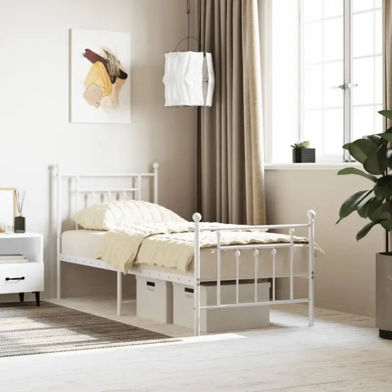 Robuust metalen latten bedframe met extra opbergruimte - Wit / 75 x 190 cm / met hoofdbord & voetbord - Bedden &