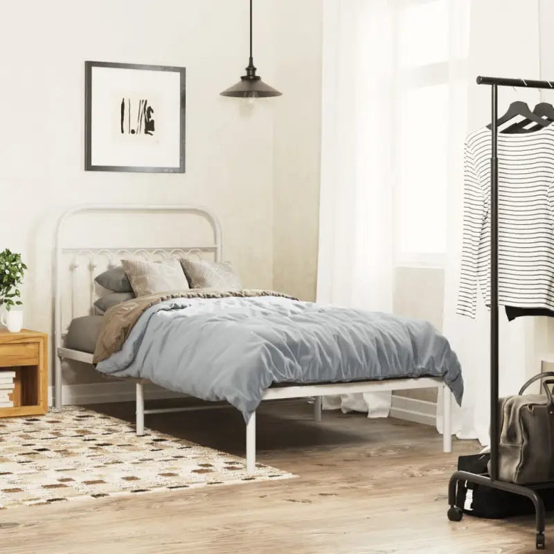 Robuust metalen latten bedframe met extra opbergruimte - Wit / 90 x 190 cm / met hoofdbord - Bedden & bedframes