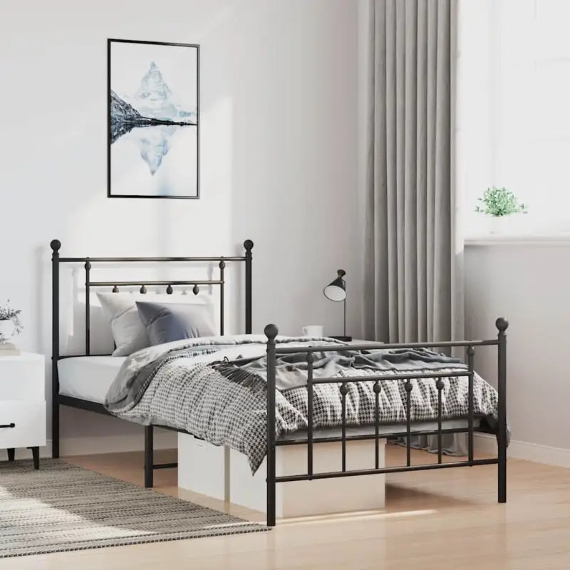 Robuust metalen latten bedframe met extra opbergruimte - Zwart / 100 x 200 cm / met hoofdbord & voetbord - Bedden &