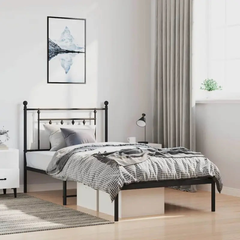 Robuust metalen latten bedframe met extra opbergruimte - Zwart / 100 x 190 cm / met hoofdbord - Bedden & bedframes