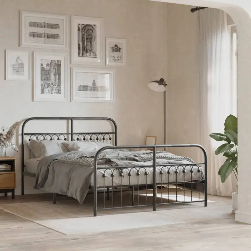 Robuust metalen latten bedframe met extra opbergruimte - Zwart / 137 x 190 cm / met hoofdbord & voetbord - Bedden &