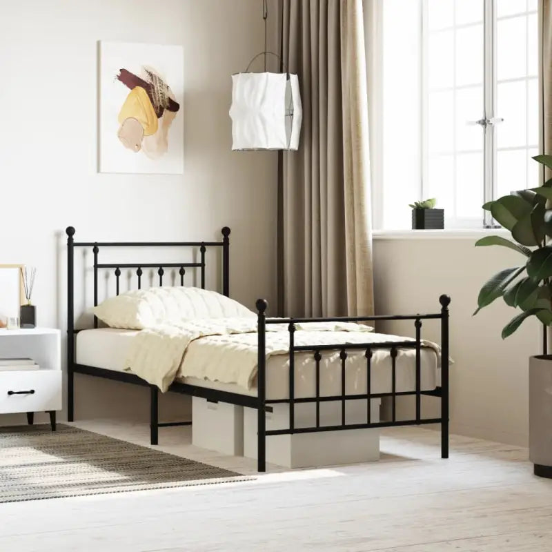 Robuust metalen latten bedframe met extra opbergruimte - Zwart / 80 x 200 cm / met hoofdbord & voetbord - Bedden &