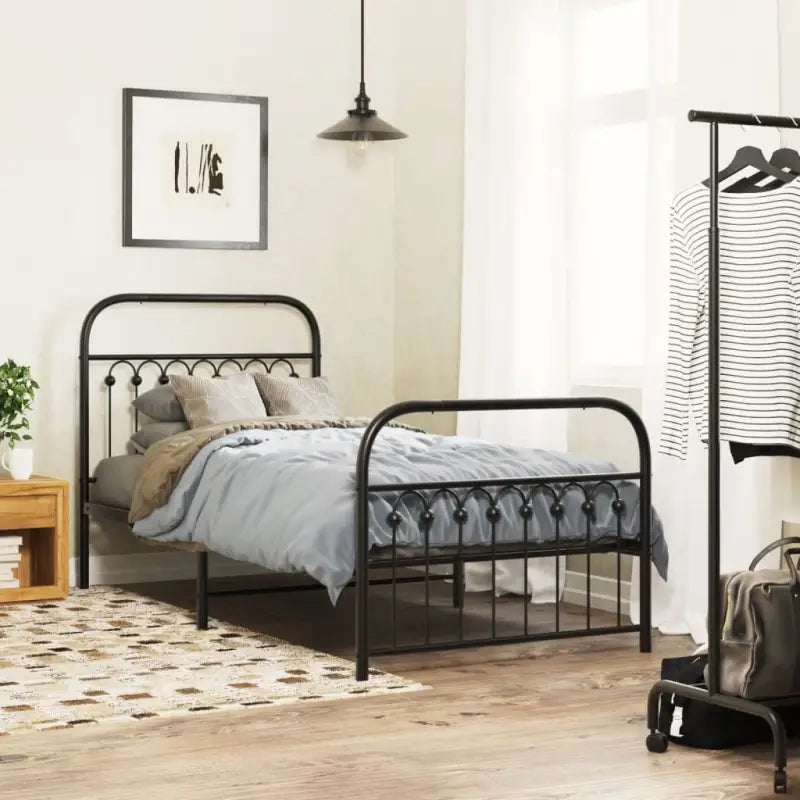 Robuust metalen latten bedframe met extra opbergruimte - Zwart / 90 x 200 cm / met hoofdbord & voetbord - Bedden &