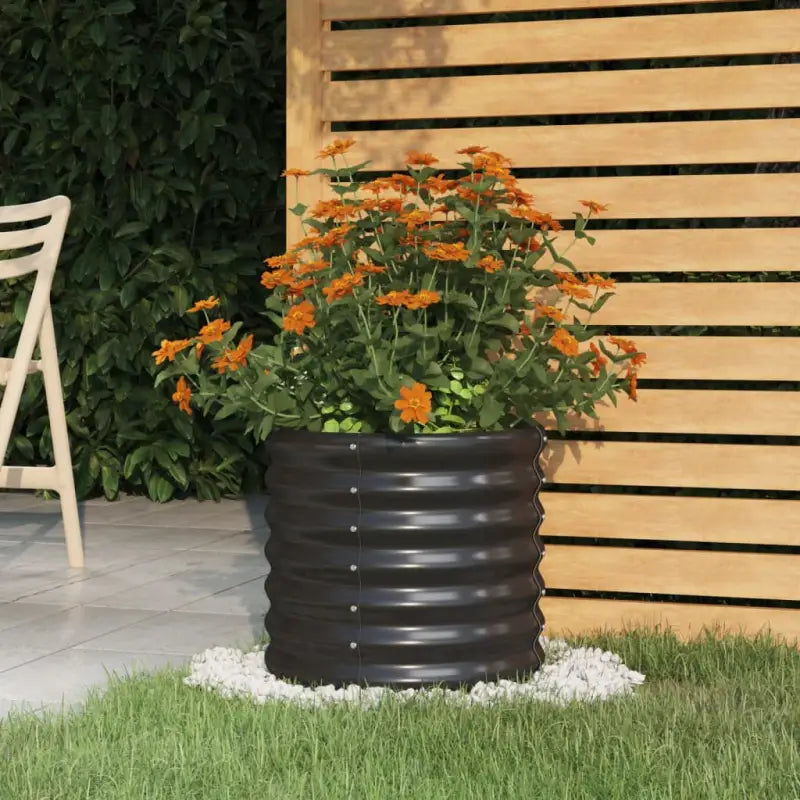 Robuuste Bloempot van Gepoedercoat Staal voor Tuin en Balkon - Antraciet / 40 x 40 x 36 cm / 1 - Bloempotten &