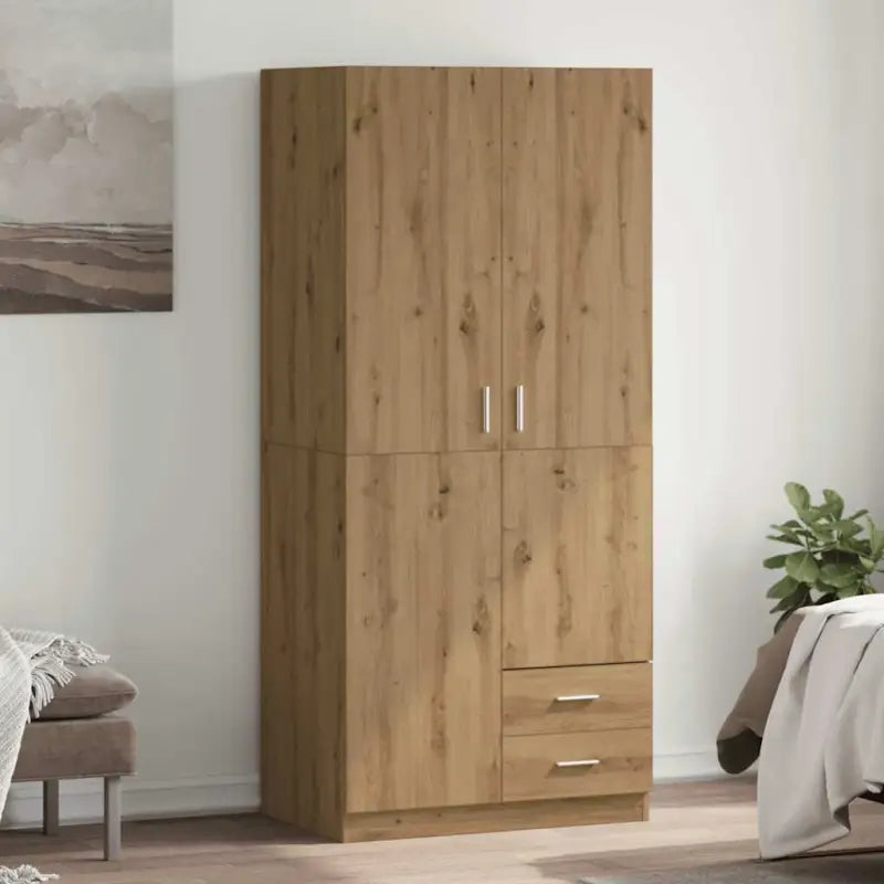 Ruime kledingkast van bewerkt hout voor duurzame opbergruimte - artisanaal eikenkleurig / 1 - Kledingkasten