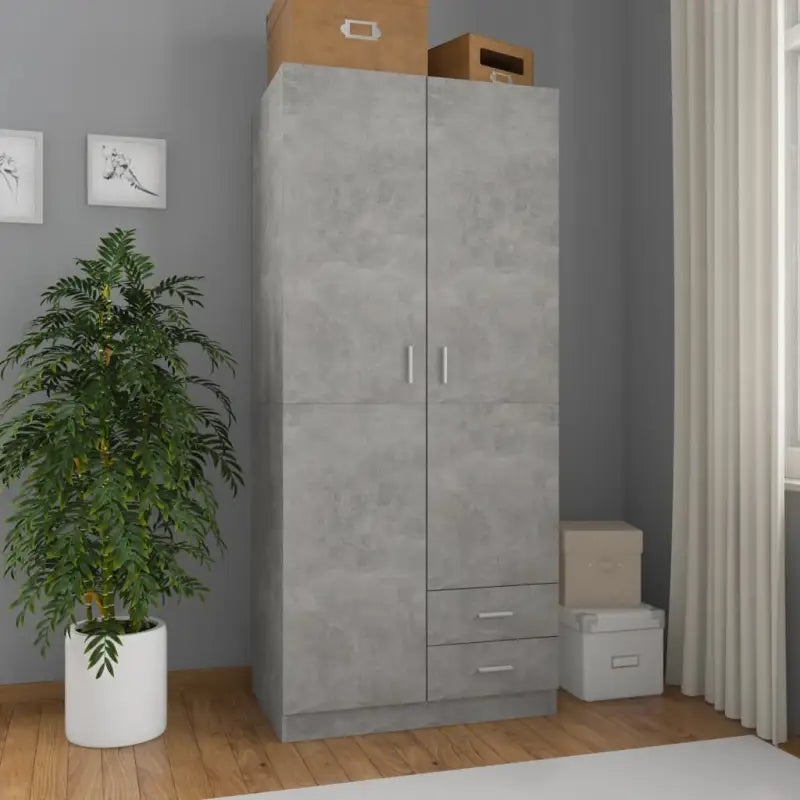 Ruime kledingkast van bewerkt hout voor duurzame opbergruimte - Betongrijs / 1 - Kledingkasten
