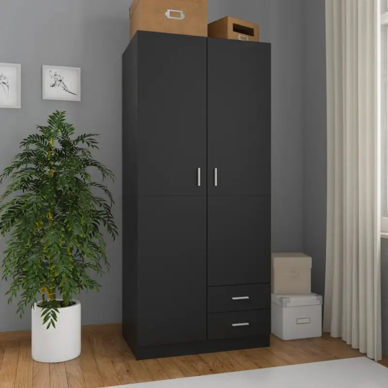 Ruime kledingkast van bewerkt hout voor duurzame opbergruimte - Zwart / 1 - Kledingkasten