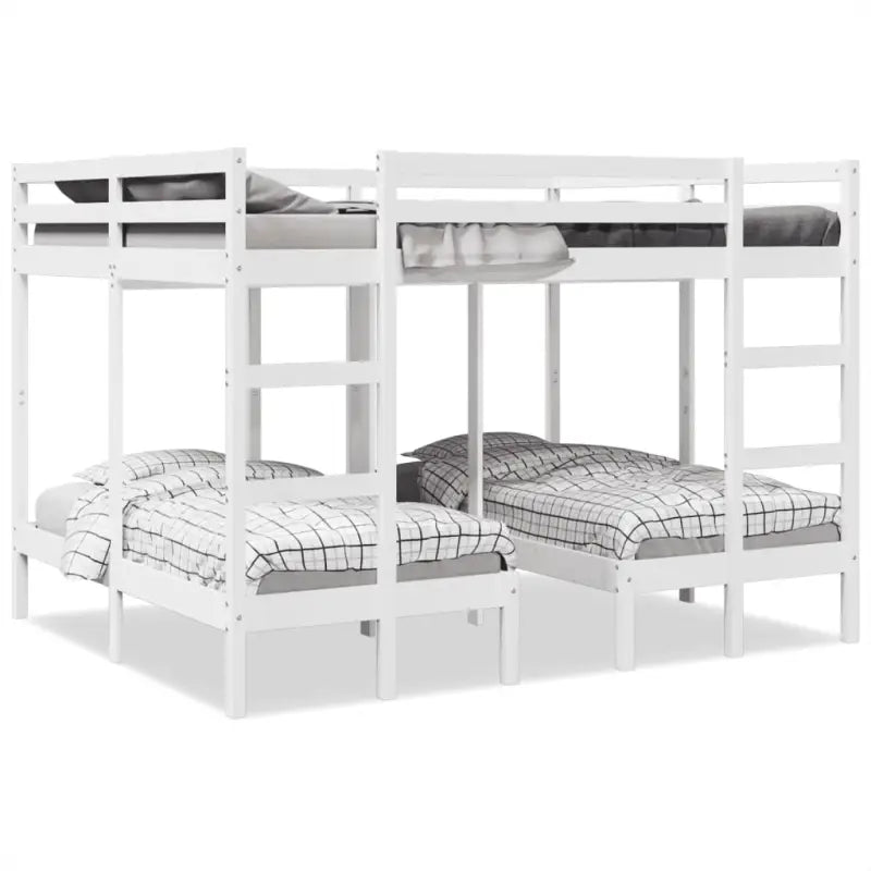 Ruimtebesparende oplossing voor meerdere kinderen met massief grenenhout - Wit / 160 x 200/80 x 160 cm - Bedden &