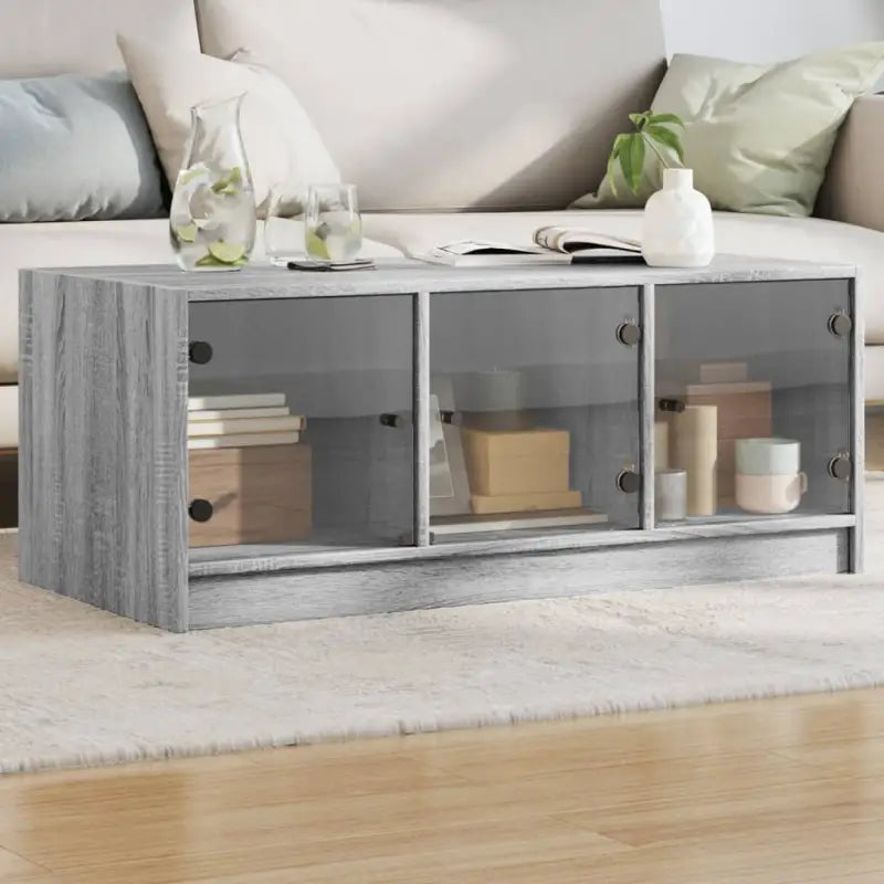 Salontafel in Grijs Sonoma eiken met glazen deuren en opbergruimte - Grijs sonoma / 1 - Salontafels