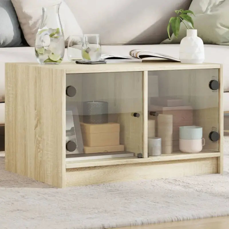 Salontafel in Grijs Sonoma Eiken met opbergruimte en glazen deuren - Sonoma eiken / 1 - Salontafels