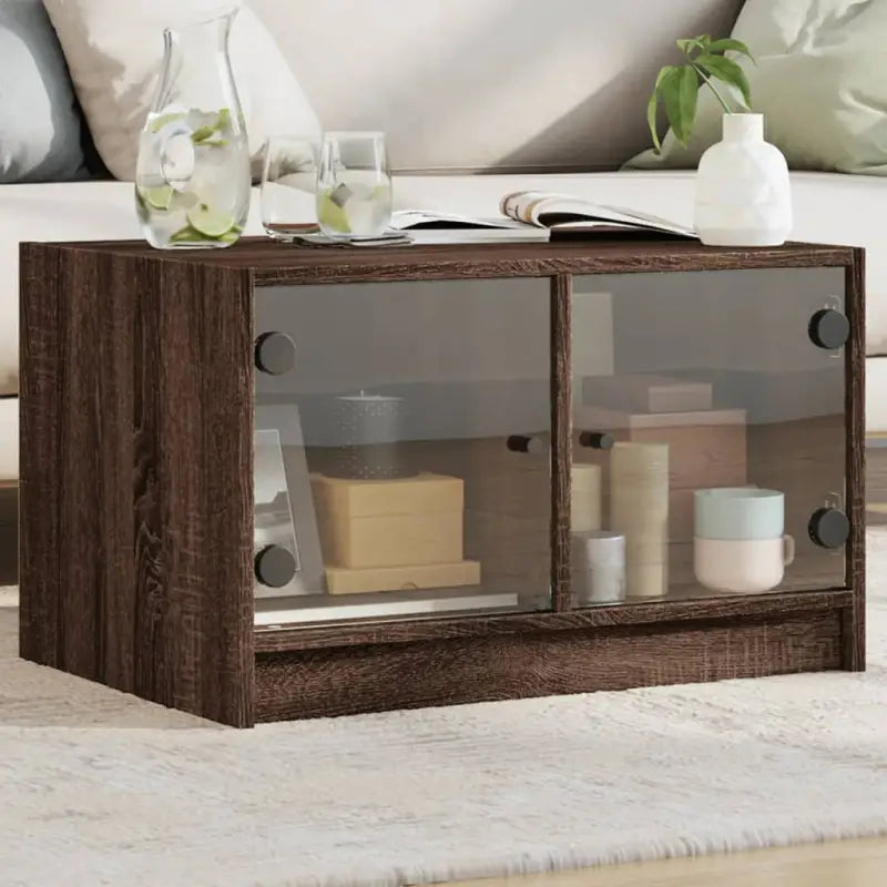 Salontafel in Grijs Sonoma Eiken met opbergruimte en glazen deuren - bruin eikenkleur / 1 - Salontafels
