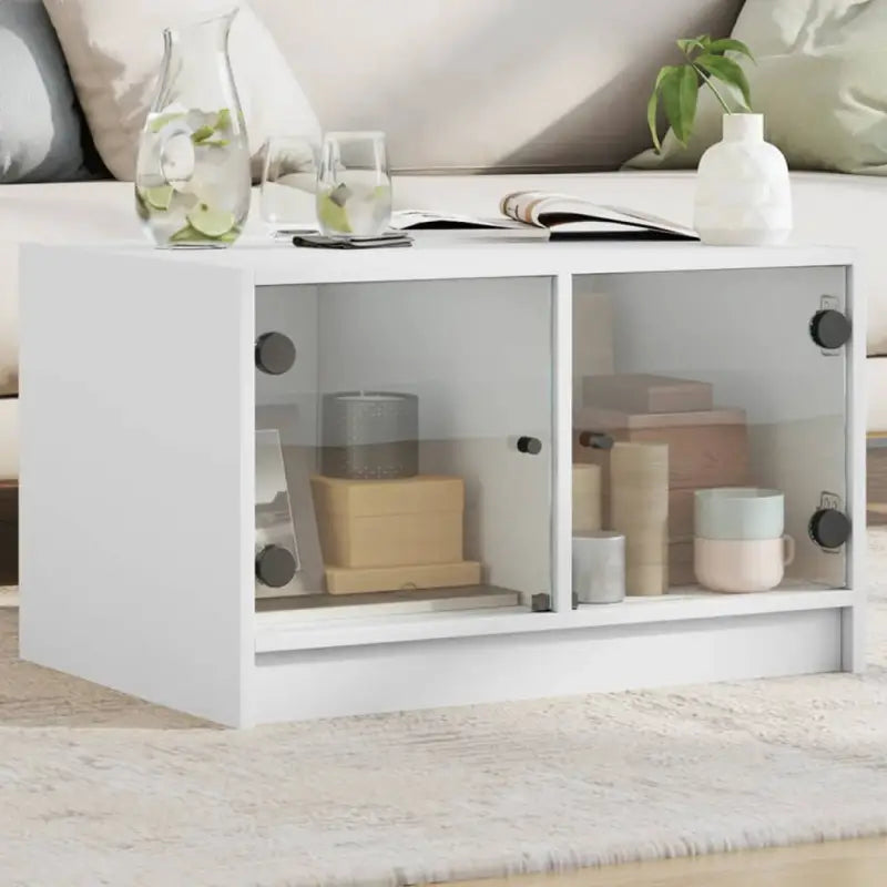 Salontafel in Grijs Sonoma Eiken met opbergruimte en glazen deuren - Wit / 1 - Salontafels