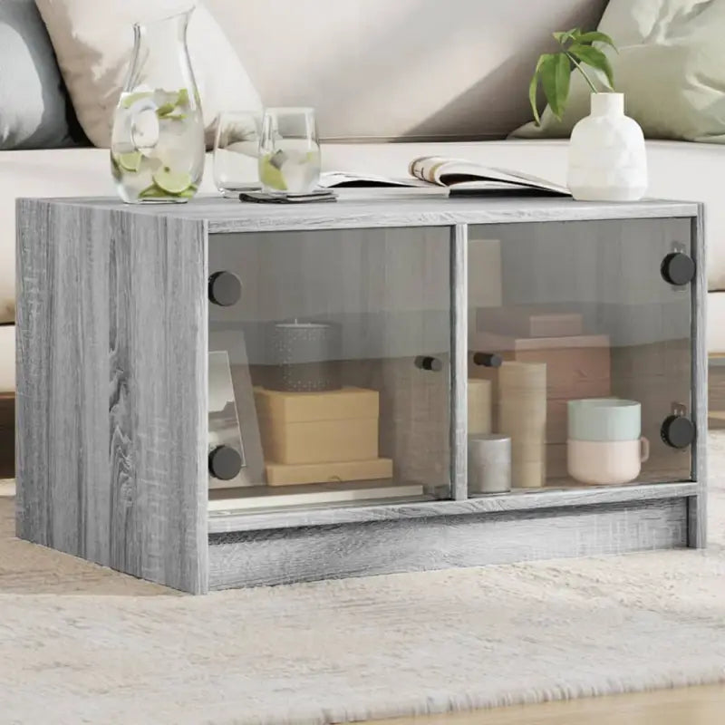 Salontafel in Grijs Sonoma Eiken met opbergruimte en glazen deuren - Grijs sonoma / 1 - Salontafels