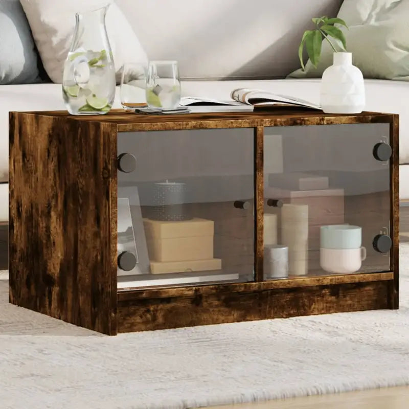 Salontafel in Grijs Sonoma Eiken met opbergruimte en glazen deuren - Gerookt eiken / 1 - Salontafels