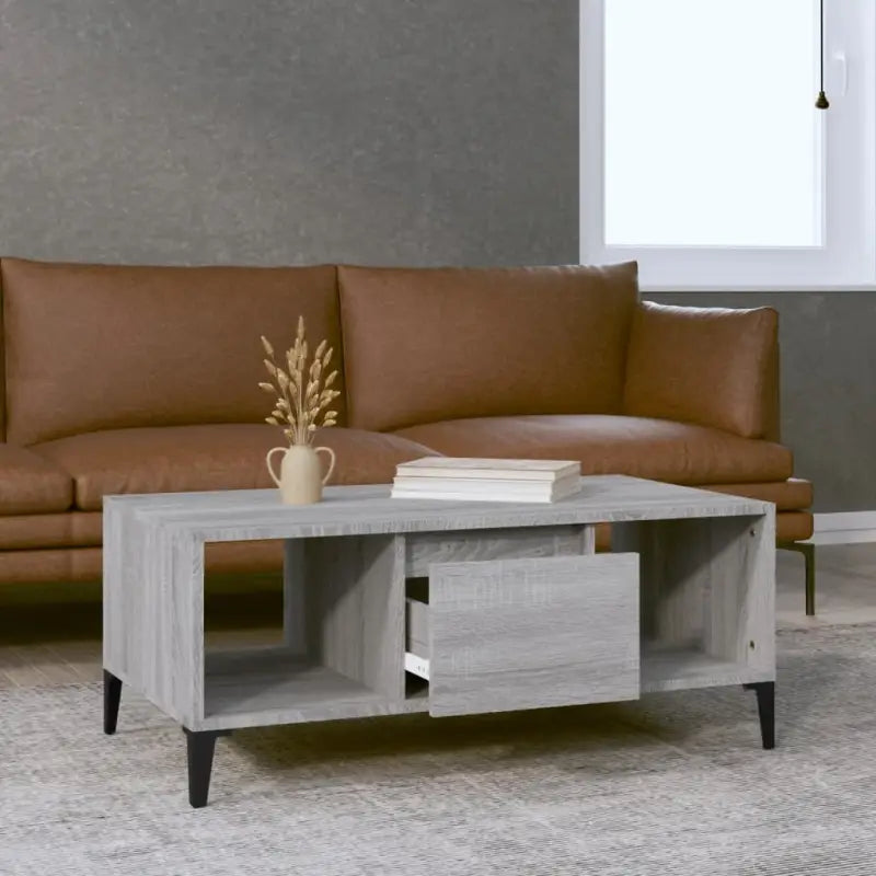 Salontafel in grijs Sonoma met bewerkt hout en industriële uitstraling - Salontafels