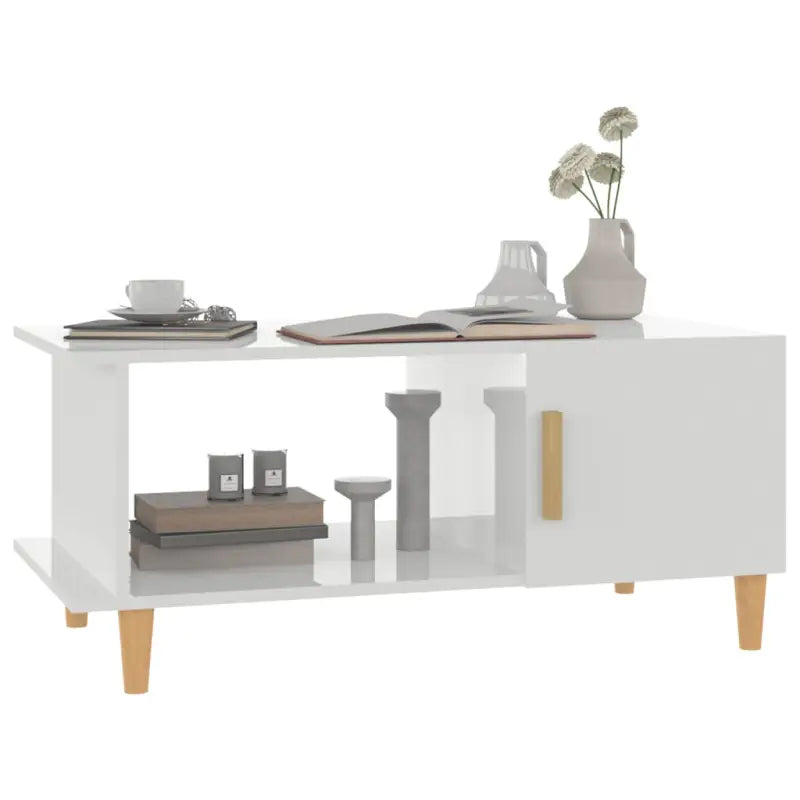 Salontafel in hoogglans wit met bewerkt hout voor een elegante woonkamer - Salontafels