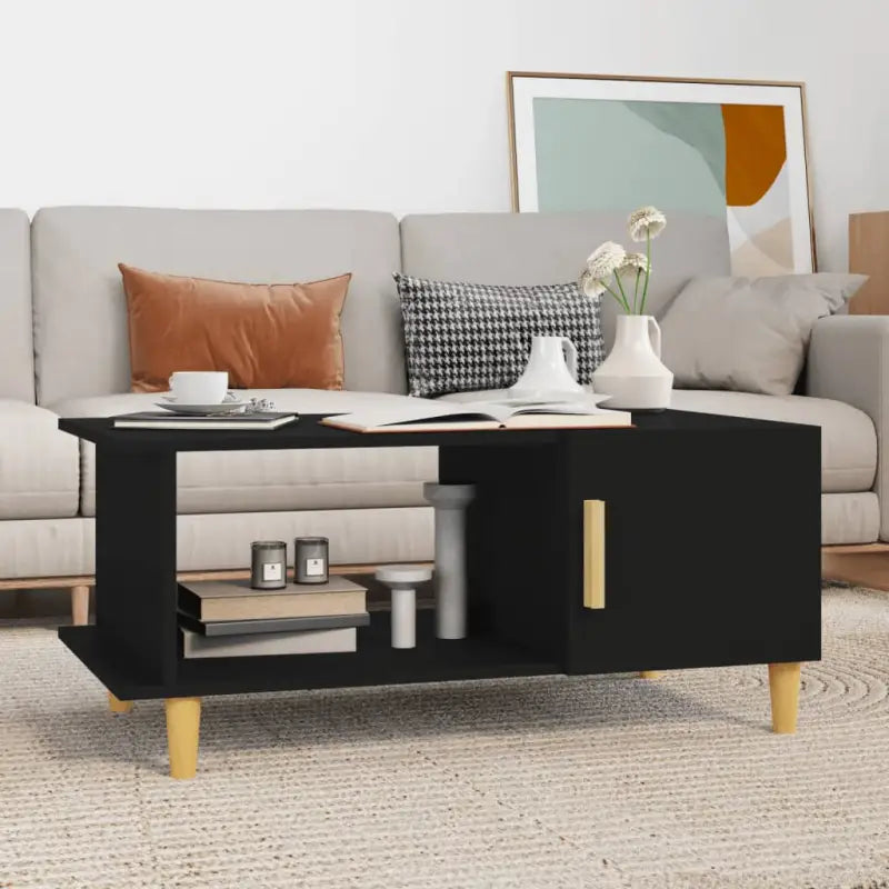 Salontafel in hoogglans wit met bewerkt hout voor een elegante woonkamer - Zwart / 1 - Salontafels