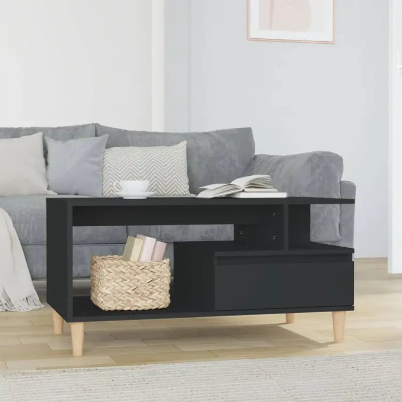 Salontafel met bewerkt hout en houten poten voor een unieke uitstraling - Zwart / 1 - Salontafels