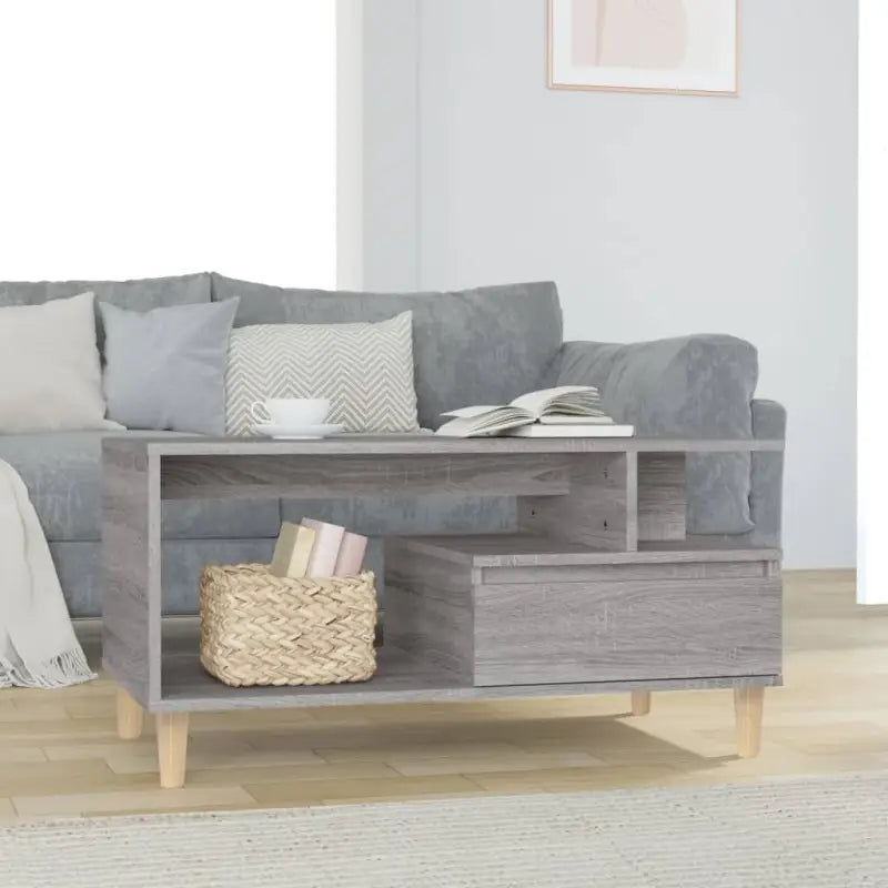 Salontafel met bewerkt hout en houten poten voor een unieke uitstraling - Grijs sonoma / 1 - Salontafels