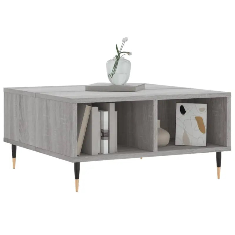 Salontafel met bewerkt hout en ijzeren poten in Grijs Sonoma - Salontafels