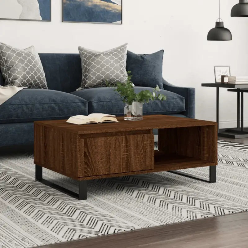 Salontafel met bewerkt hout en ijzeren poten in grijs Sonoma - bruin eikenkleur / 1 - Salontafels