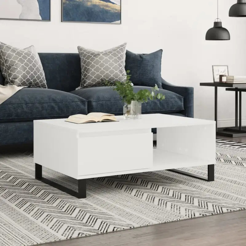 Salontafel met bewerkt hout en ijzeren poten in grijs Sonoma - Wit / 1 - Salontafels