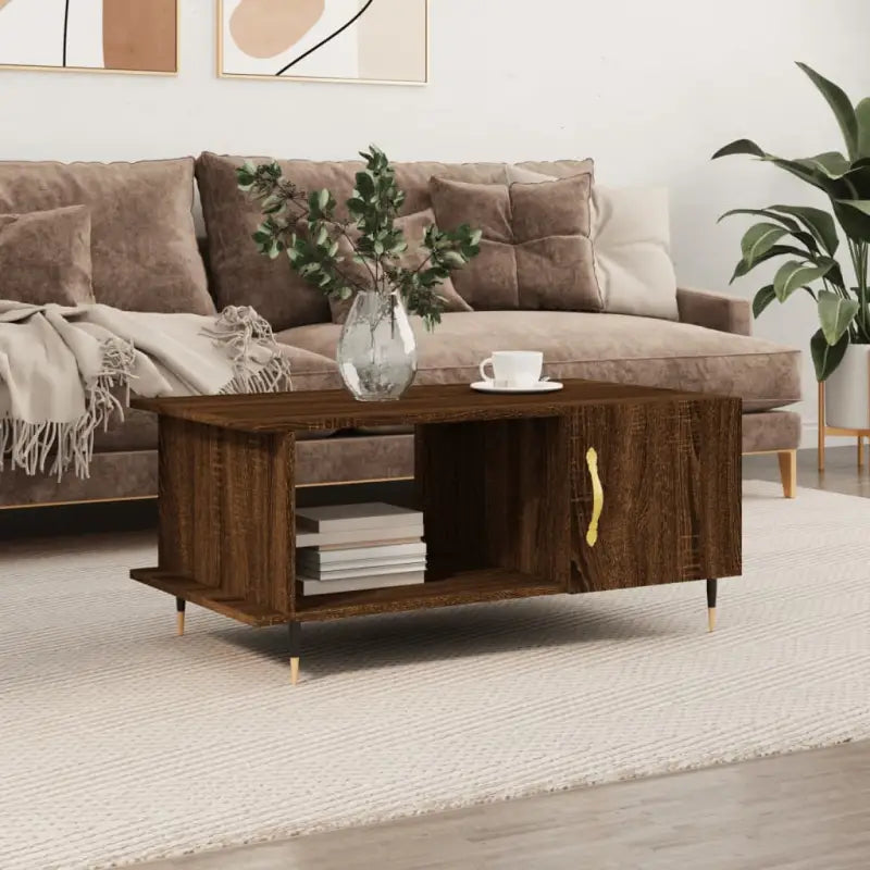 Salontafel met bewerkt hout en ijzeren poten voor een elegante woonkamer - bruin eikenkleur / 1 - Salontafels