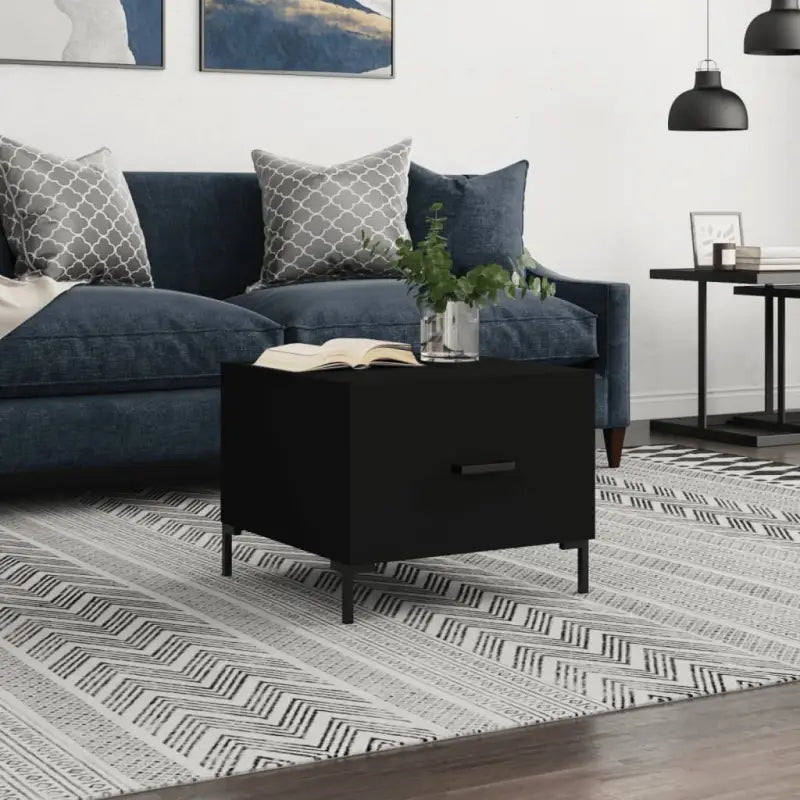 Salontafel met bewerkt hout en ijzeren poten voor elegante woonruimte - Zwart / 1 - Salontafels