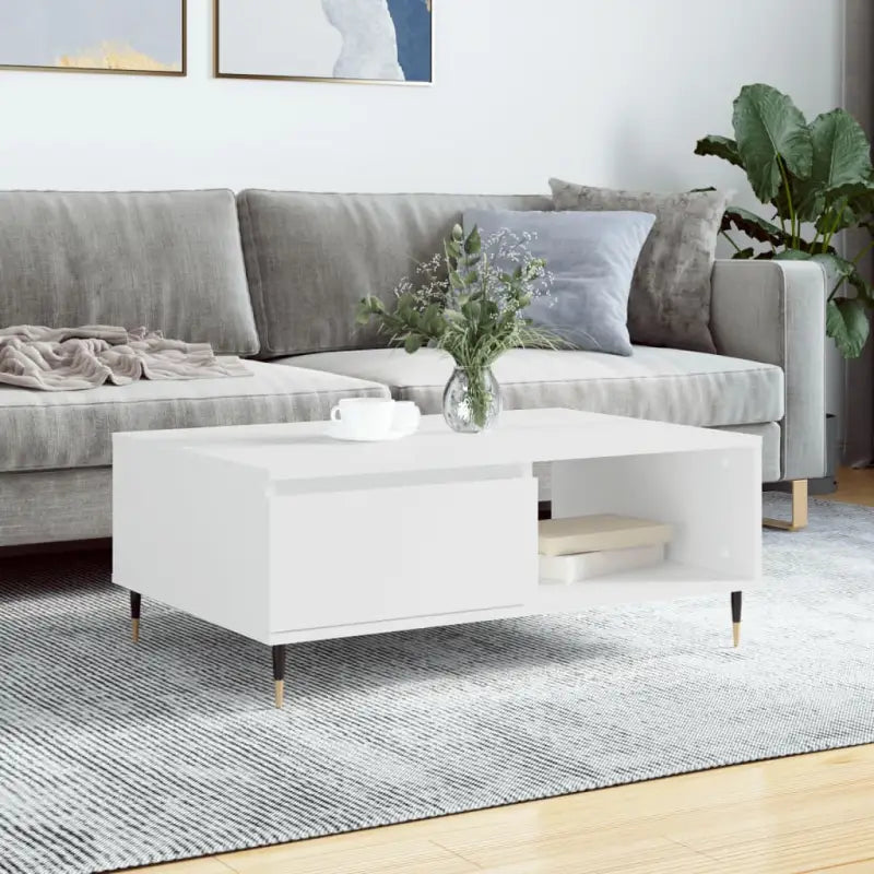 Salontafel met bewerkt hout en ijzeren poten voor stijl en functionaliteit - Wit / 1 - Salontafels