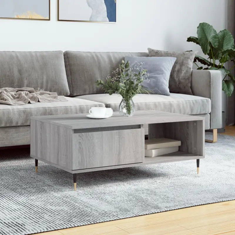Salontafel met bewerkt hout en ijzeren poten voor stijl en functionaliteit - Grijs sonoma / 1 - Salontafels