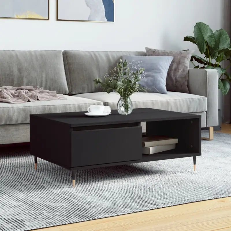 Salontafel met bewerkt hout en ijzeren poten voor stijl en functionaliteit - Zwart / 1 - Salontafels