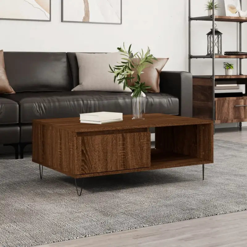 Salontafel met bewerkt hout en ijzeren poten voor uitstraling - bruin eikenkleur / 1 - Salontafels