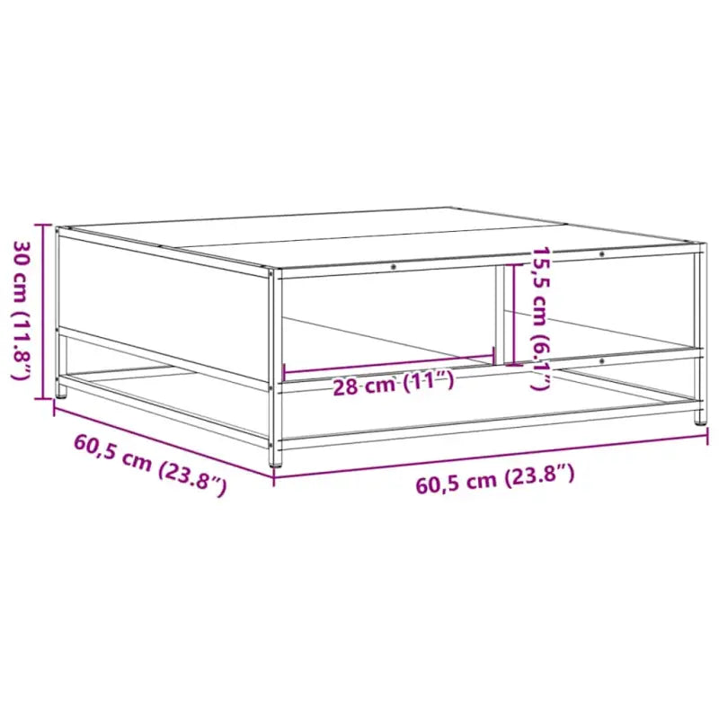 Salontafel met bewerkt hout en metalen frame in industriële stijl - Salontafels