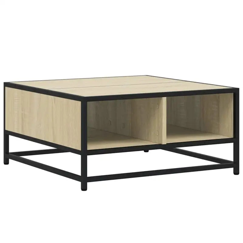 Salontafel met bewerkt hout en metalen frame in industriële stijl - Salontafels
