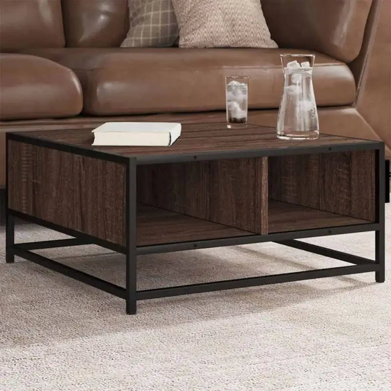 Salontafel met bewerkt hout en metalen frame in industriële stijl - brown oak and black / 60.5 x 60.5 x 30 cm / 1