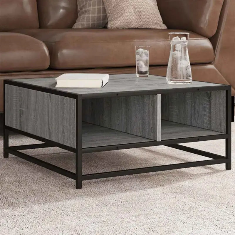 Salontafel met bewerkt hout en metalen frame in industriële stijl - grey sonoma and black / 60.5 x 60.5 x 30 cm / 1