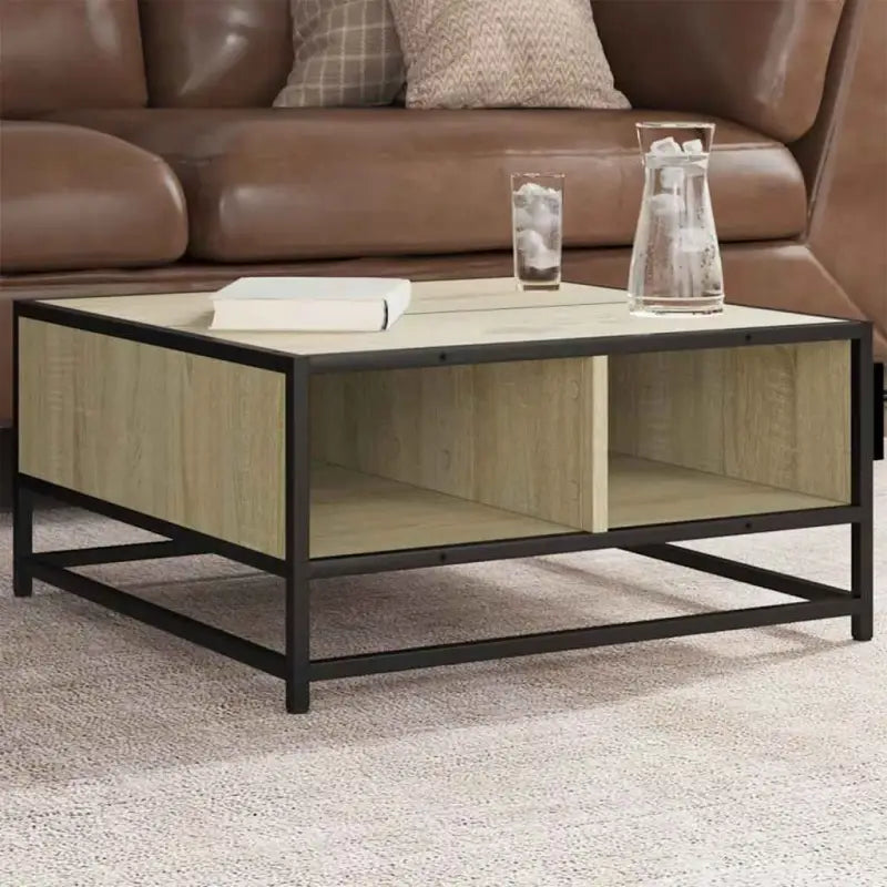 Salontafel met bewerkt hout en metalen frame in industriële stijl - sonoma oak and black / 60.5 x 60.5 x 30 cm / 1