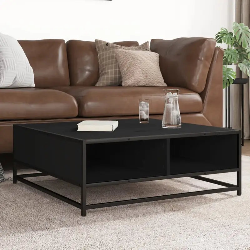 Salontafel met bewerkt hout en metalen frame in industriële stijl - Zwart / 80 x 80 x 30 cm / 1 - Salontafels