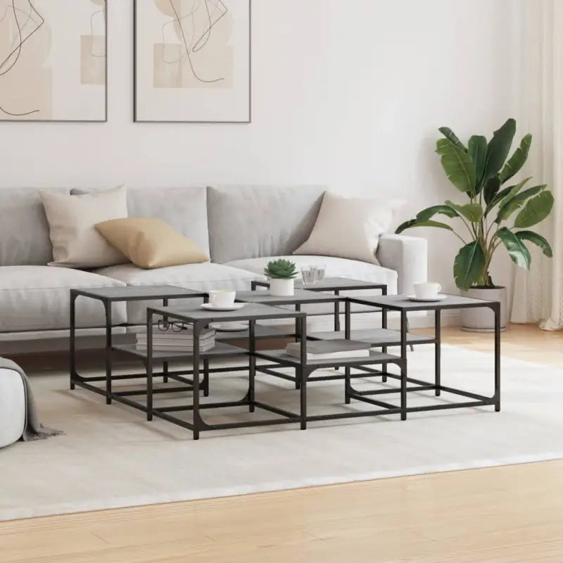 Salontafel met bewerkt hout en metalen frame met verstelbare poten - Salontafels