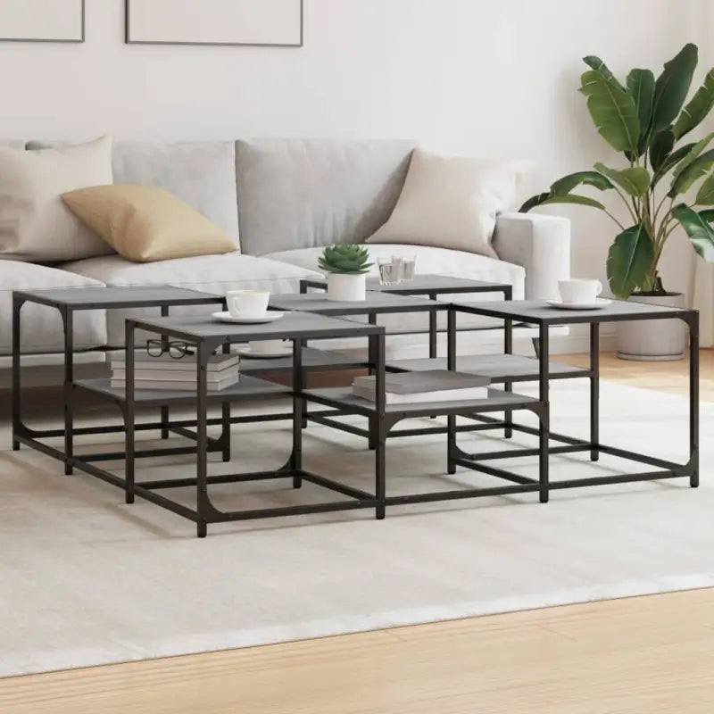 Salontafel met bewerkt hout en metalen frame met verstelbare poten - Grijs sonoma / 121 x 121 x 40 cm / 1 - Salontafels