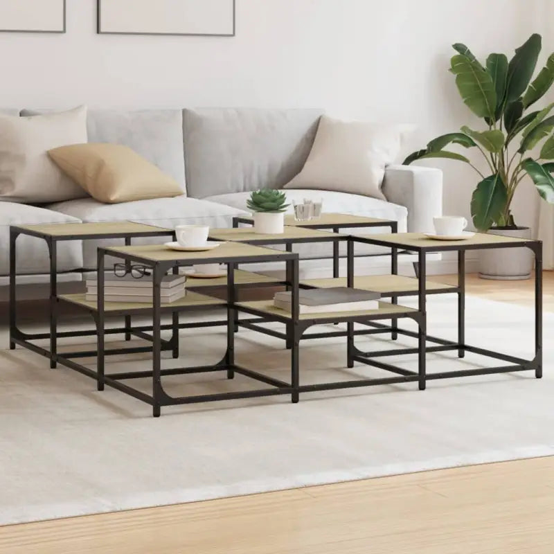 Salontafel met bewerkt hout en metalen frame met verstelbare poten - Sonoma eiken / 121 x 121 x 40 cm / 1 - Salontafels