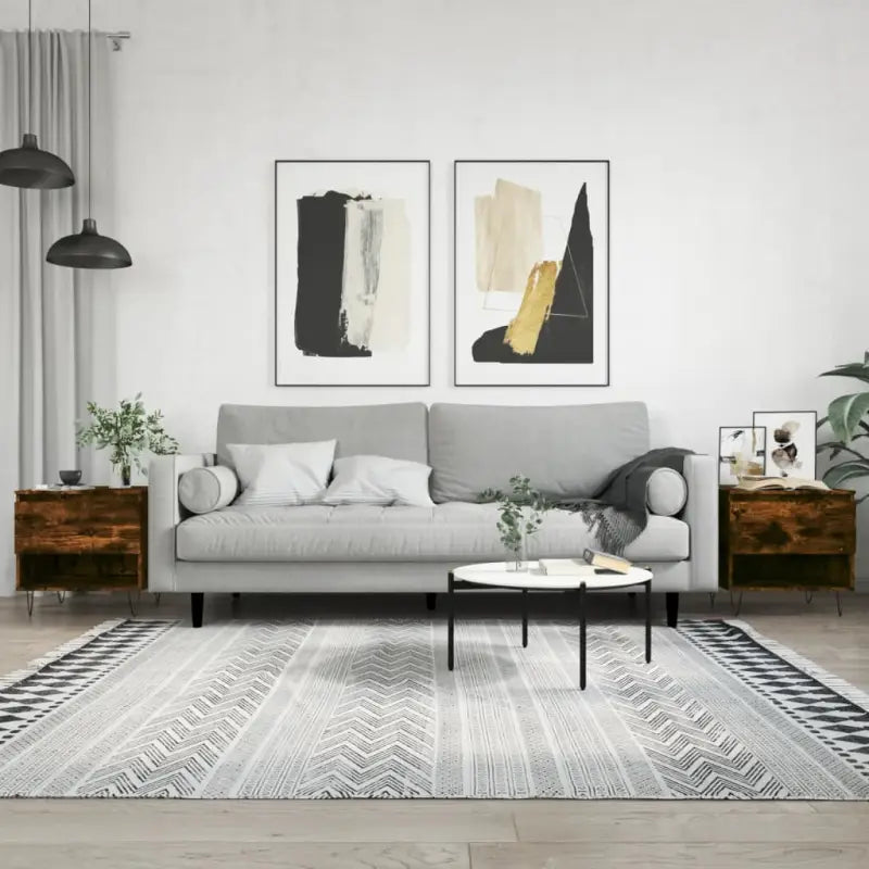 Salontafel met bewerkt hout en metalen poten voor een elegante woonkamer - Gerookt eiken / 2 - Salontafels