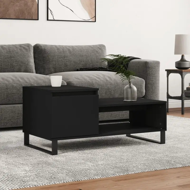 Salontafel met bewerkt hout en metalen poten voor een elegante woonkamer - Zwart / 1 - Salontafels