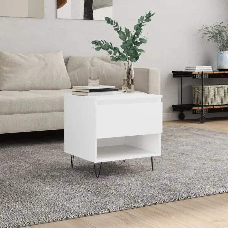 Salontafel met bewerkt hout en metalen poten voor een elegante woonkamer - Wit / 1 - Salontafels