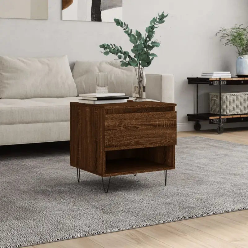 Salontafel met bewerkt hout en metalen poten voor een elegante woonkamer - bruin eikenkleur / 1 - Salontafels